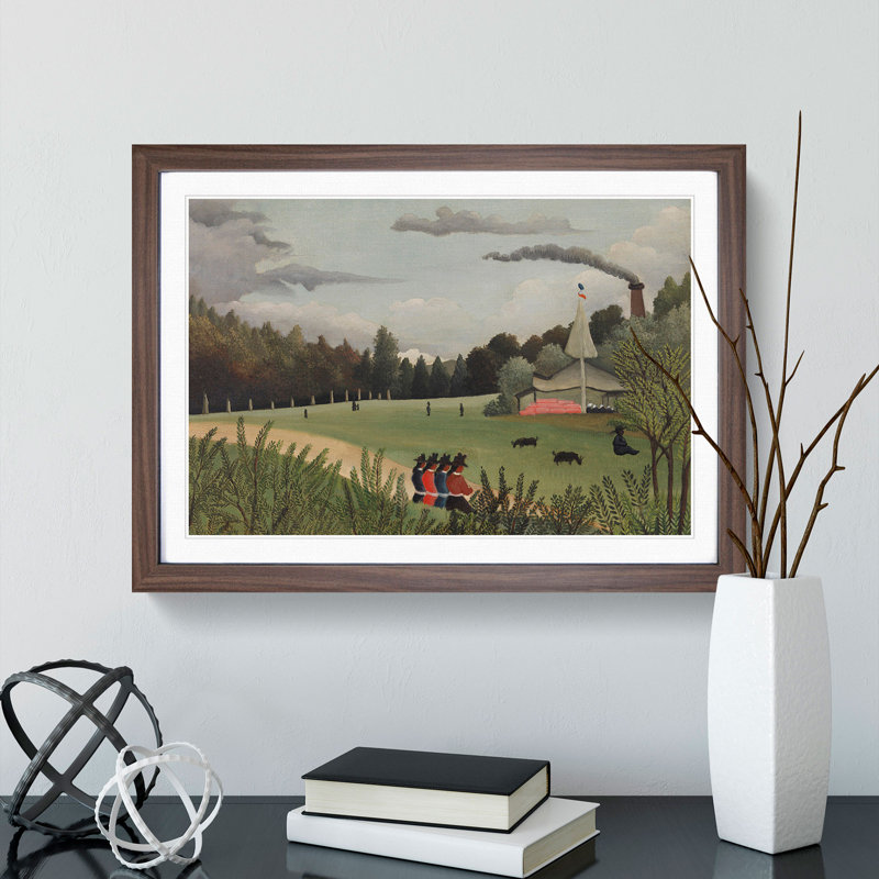 Landscape and Four Young by Henri Rousseau - Picture Frame Painting, Walnut Framed, 27cm H x 36cm W x 2cm D