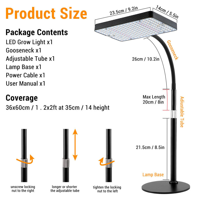 Adjustable Black LED Grow Light for Indoor Plants with Stable Base