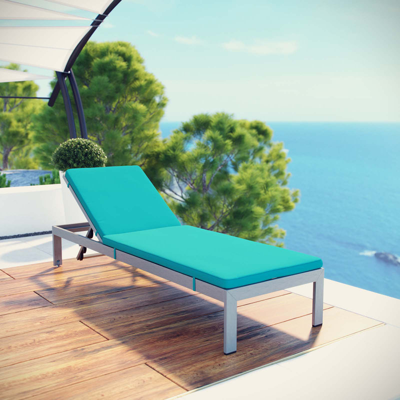 Turquoise Cushioned Aluminum Outdoor Chaise Lounger