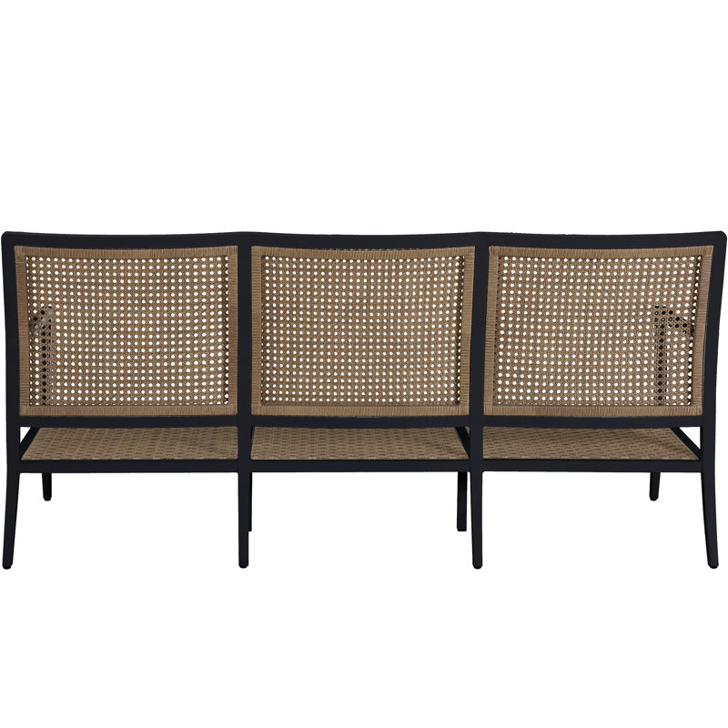 Bermuda Aluminum and Cane Sofa, No Welt + Standard Fill, Bali Pearl, Midnight And Natural Cane