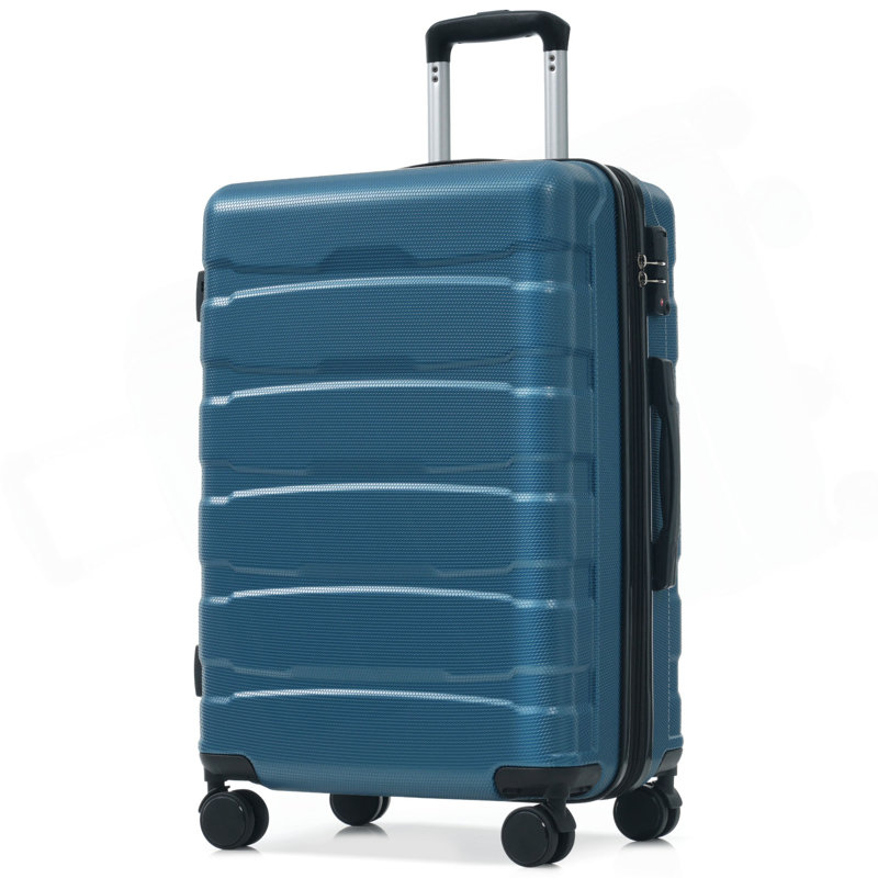 Valise 24 po Hardshell ABS à carreaux, valise de voyage extensible durable avec roulettes, serrure TSA, Bleu
