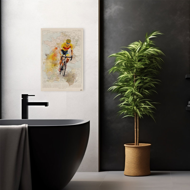 «Dynamic Cycling France Map», reproduction d'art murale rétro classique, 24" H x 16" W