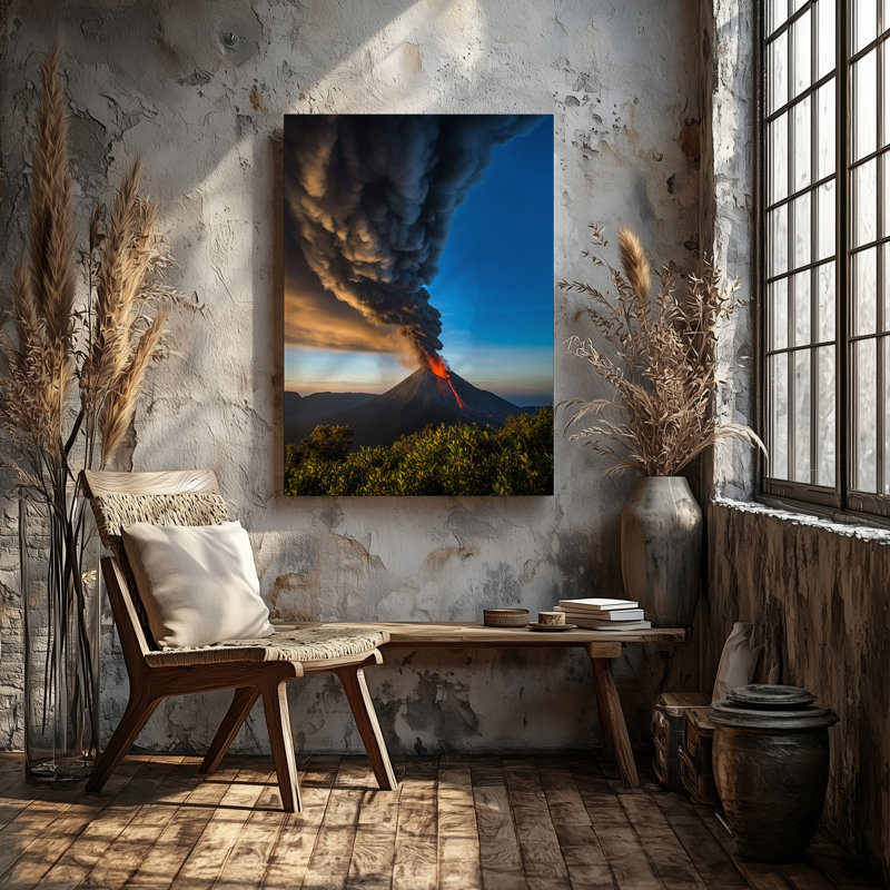 Toile, scène dramatique d'éruption volcanique capturant un volcan imposant avec art mural, H 12 po x l 9 po