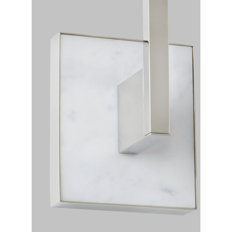 Klee 1 - Light LED Armed Sconce, 26.5 H x 4.3" W x 3.4" D, Polished Nickel/White Marble