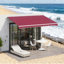 Auvent de patio rétractable de 13 pi x 8 pi, parasol avec manivelle manuelle et tissu hydrofuge, structure en aluminium pour terrasse, balcon, cour, abat-jour rouge cramoisi,