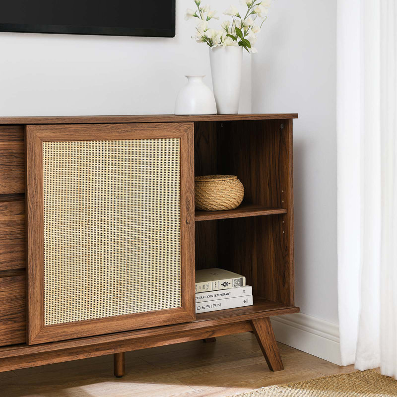 Soma 59" Walnut and Rattan Mid-Century Modern Sideboard