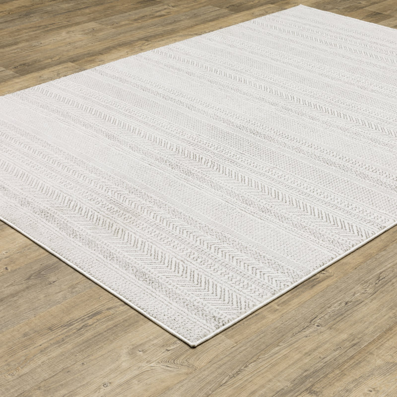 Tapis blanc / gris tissé à la machine Maitland, Rectangle 5 pi 3 po x 7 pi 6 po