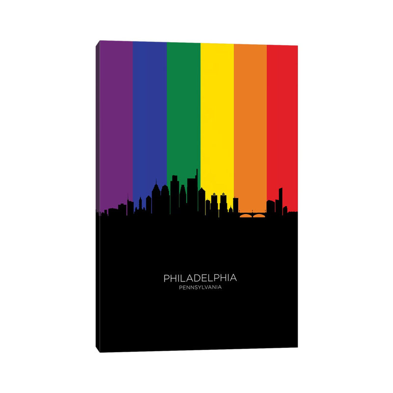 Philadelphia Skyline Rainbow Flag by Michael Tompsett - Wrapped Canvas Gallery-Wrapped Canvas Giclée, 30.48 cm H x 45.72 cm W