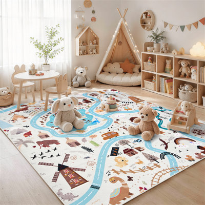 Blue Zoo Track Kids Area Rug