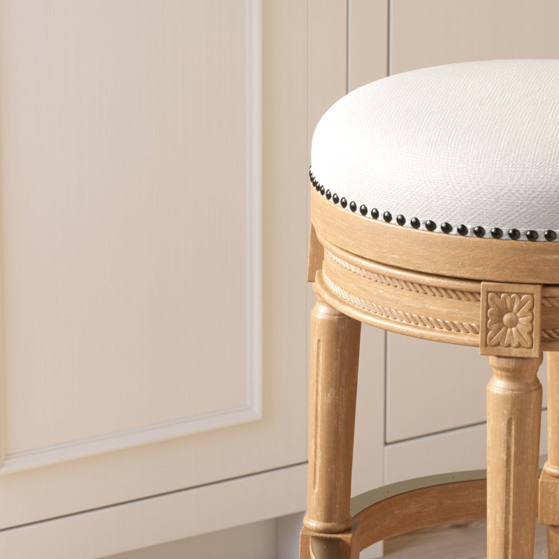 Backless Swivel Bar Stool, Weathered Natural, Gray/Beige