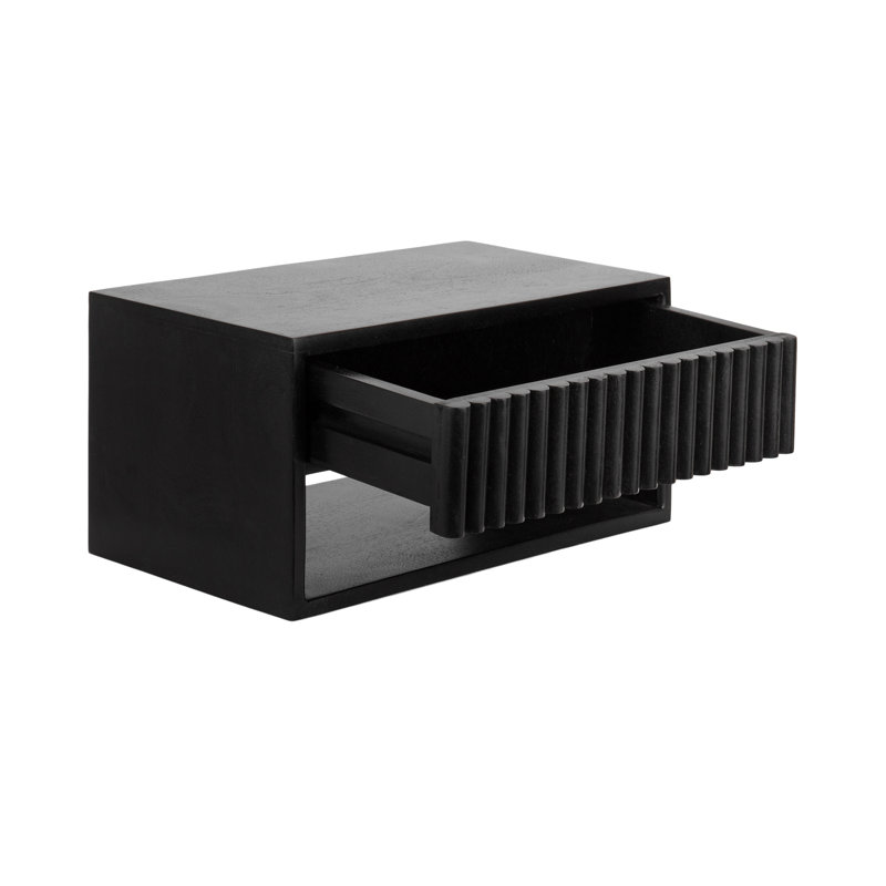 Rutkowski Ribbed Wood Floating Side Table, Black, Black