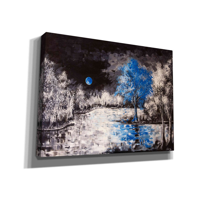 Lune - peinture sur toile tendue, H 12 po x l 16 po x P 0,75 po