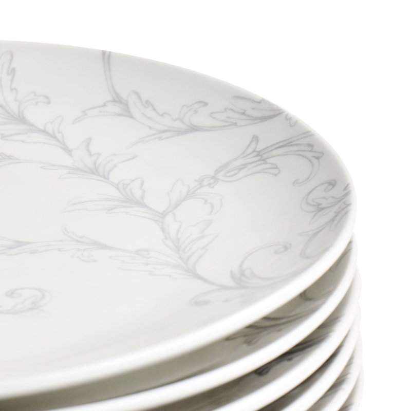 Martha Stewart 10.5 Inch Fine Ceramic 6 Piece Decorated Dinner Plates In White