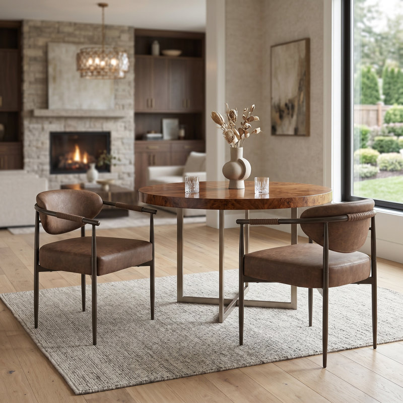 Alder Modern Upholstered Dining Armchair With Iron Frame & Toothpick Legs