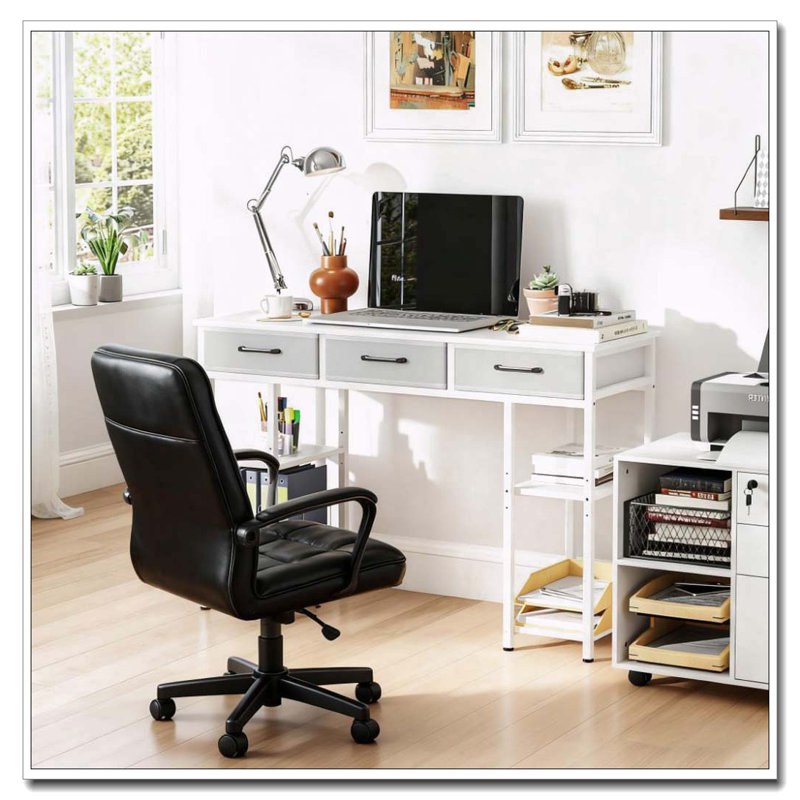 Petit bureau d'ordinateur avec tiroirs en tissu