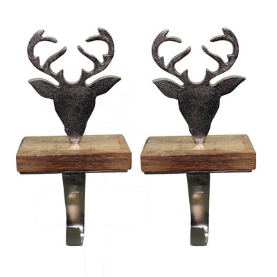 S/2 4.5X6.5" Metal Reindeer Head Stocking Holder
