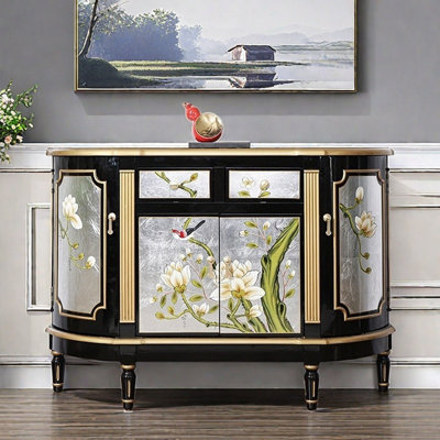 Hand-Painted Silver foil Accent Cabinet