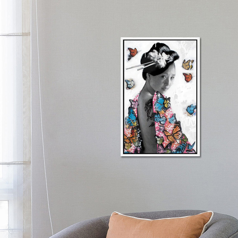 Lady O' Butterflies by D13EGO - Print on Canvas, 101.6 cm H x 66.04 cm W, White Framed Canvas