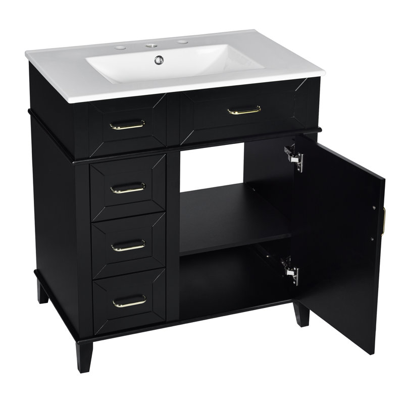 Meuble-lavabo 30 po avec comptoir en céramique, Noir