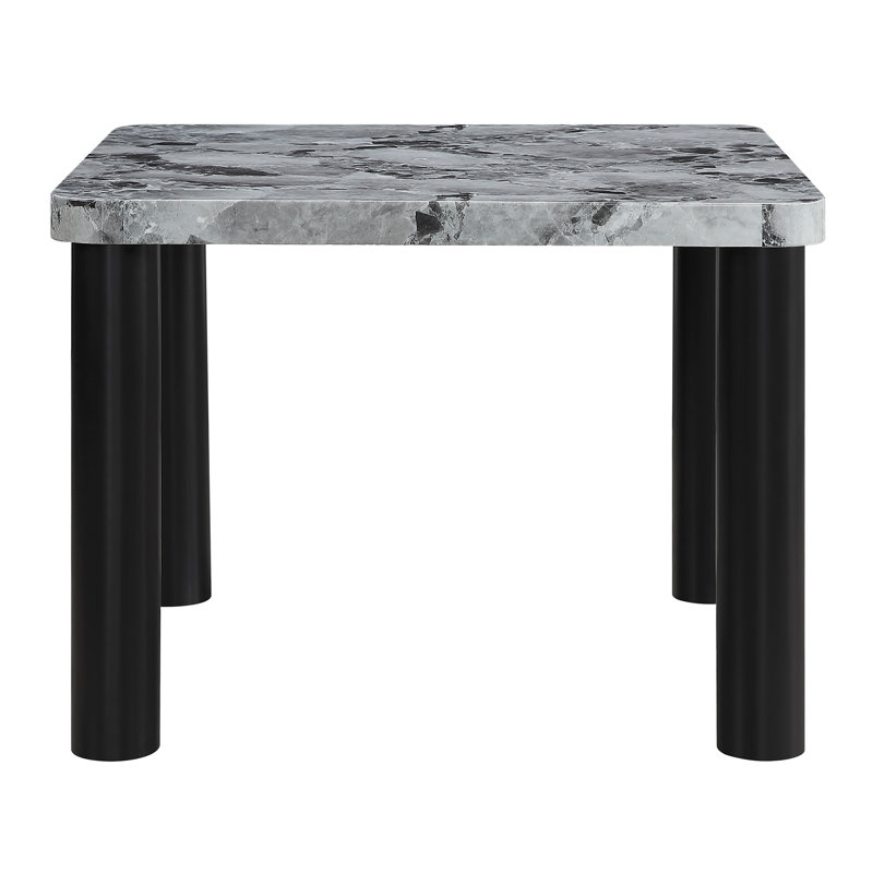 Table de salle à manger en faux marbre gris avec pieds noirs