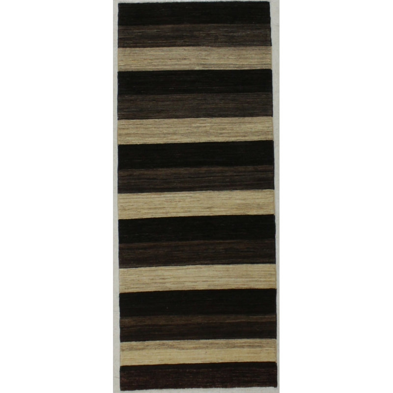 Tapis de couloir unique en laine noué à la main brun / noir 3 pi 1 po x 7 pi 10 po Luedella