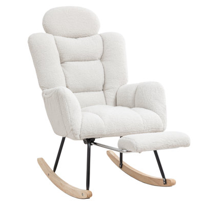 MINCETA Nursing Rocking Chair with Foot Rest, Modern Nursery Chair for Breastfeeding and Relaxing, Upholstered Glider with Head Support, High Back Erg by George Oliver