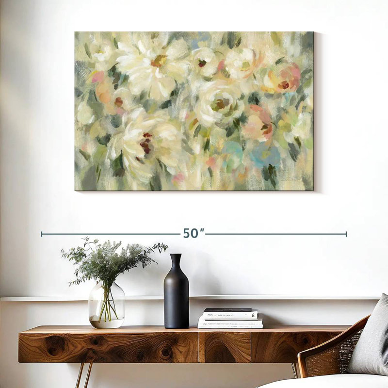 Expressif floral pâle, H 26 po x l 39 po