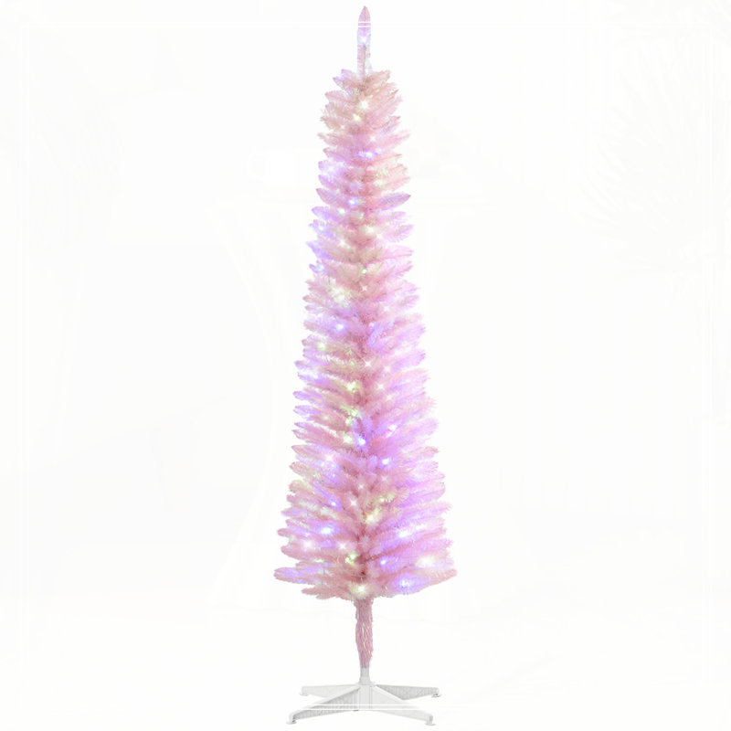 Arbre de Noël artificiel haute 5 pi avec 250 branches colorées, H 4,9 pi, Rose