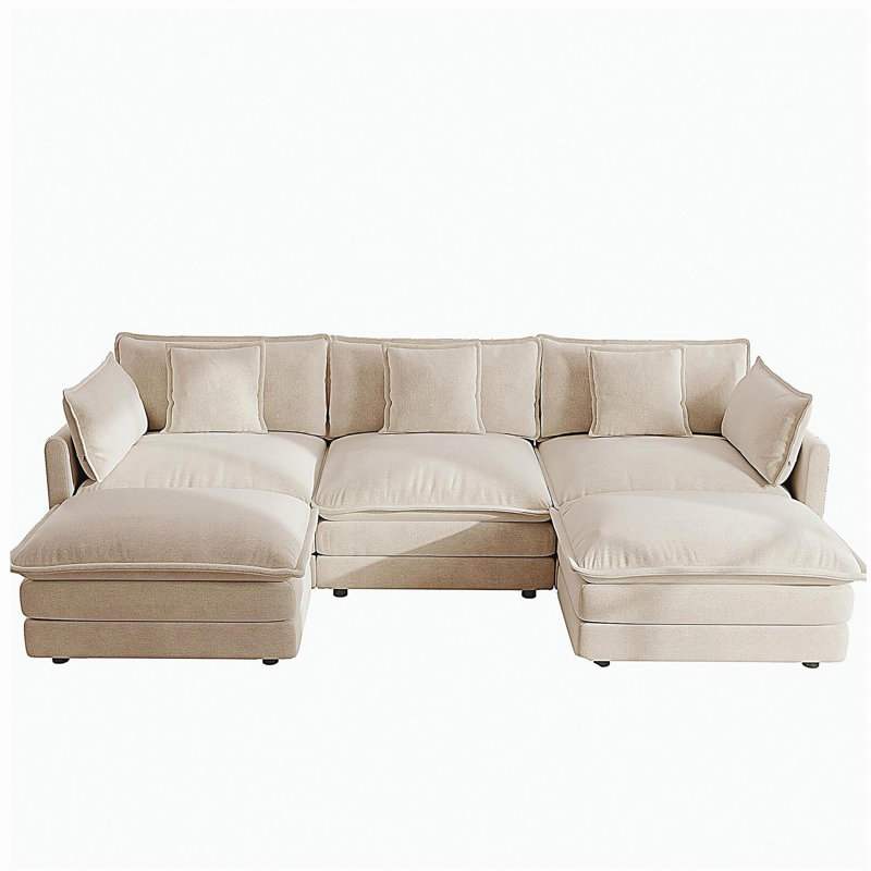 Canapé modulaire en U avec repose-pieds réversible, canapé d'angle convertible 5 places avec 2 repose-pieds, canapé moelleux et minimaliste moderne pour le salon, chenille beige
