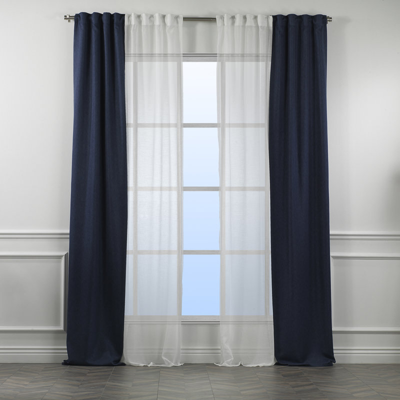 Rideau de fenêtre décoratif chaque panneau, Bleu marine / blanc, L 27 po x L 95 po