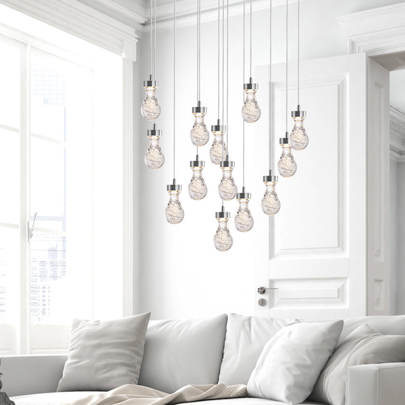 Luminaire suspendu grappe 13 lumières Atoka, Nickel