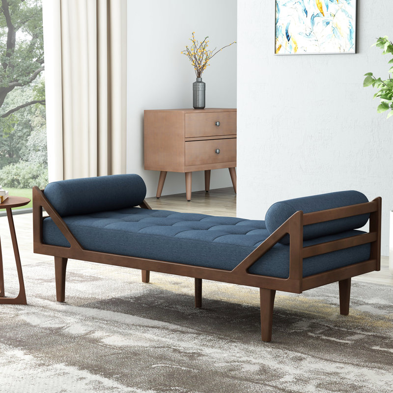 Chaise longue moderne en tissu bleu marine avec une couture gaufrée et un confort confortable