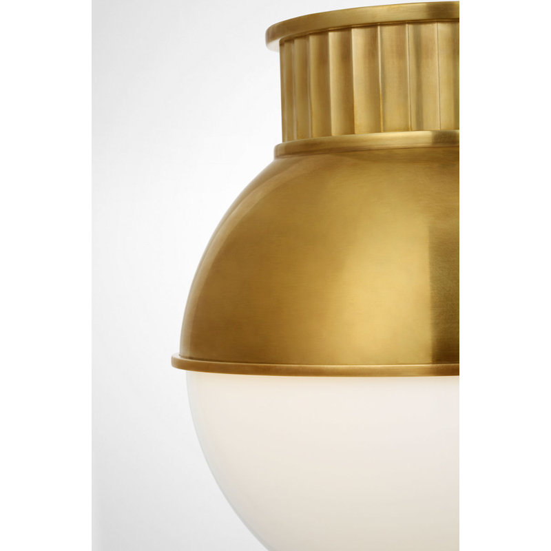 Cavill Flush Mount with Natural Brass Hood and White Glass, Natural Brass, 13.25" H x 12" W x 12" D