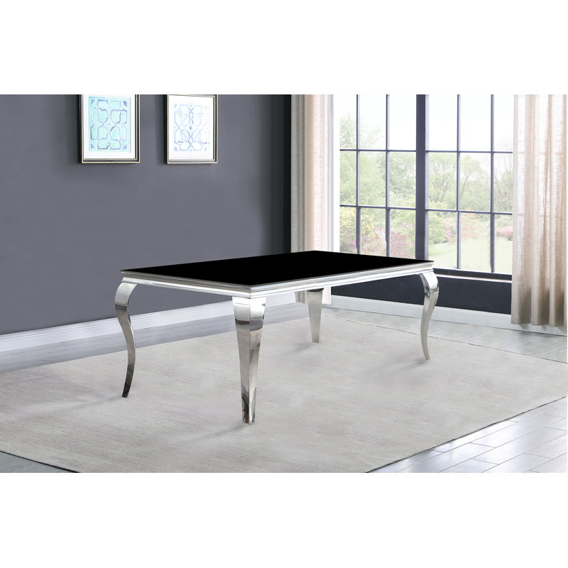 Carone Rectangular Glass Top Dining Table, Black, 29.5"H x 61"L x 37"W