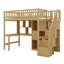 Lit mezzanine simple en bois avec bureau intégré, DEL, tablettes de rangement, armoires et escalier, structure de lit mezzanine peu encombrante-371073415