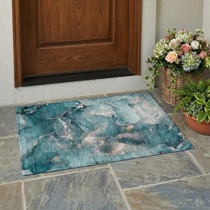 Tapis extérieur lavable antidérapant 2 pi x 3 pi bleu sarcelle