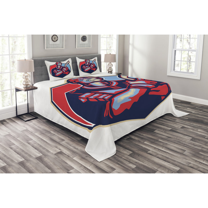 Addalee Blue/Red/White Microfibre Bedspread Set, 220 x 264 cm