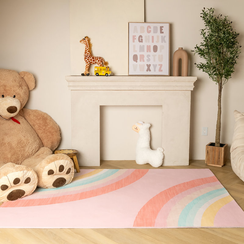 Rug Branch Marlow 8' x 11' (7'7" x 10'10") Pink Rainbow Kids Area Rug, Modern, Medium Pile, Stain-Resistant Carpet - Playroom, Nursery, Toy Room and Bedroom