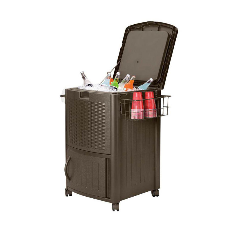Suncast 77 Quarts Serving Station / Cart Cooler with wheels in Brown