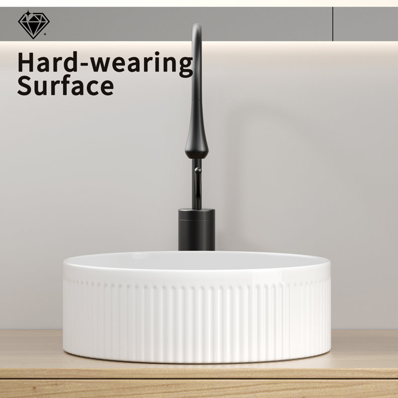 14 Inch Round White Porcelain Vessel Sink For Bathroom Vanity | Above Counter Art Basin | Gift Idea, Milk White