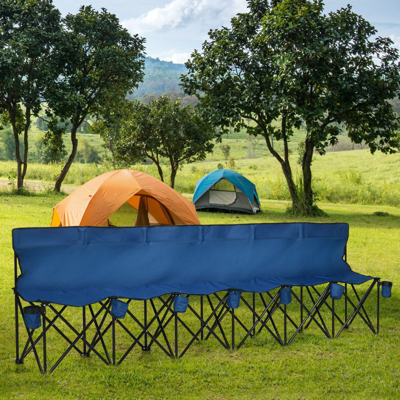 Sideline 6-Seater Folding Chair With Cup Holder & Carry Bag, Lightweight Oxford Fabric, Blue 