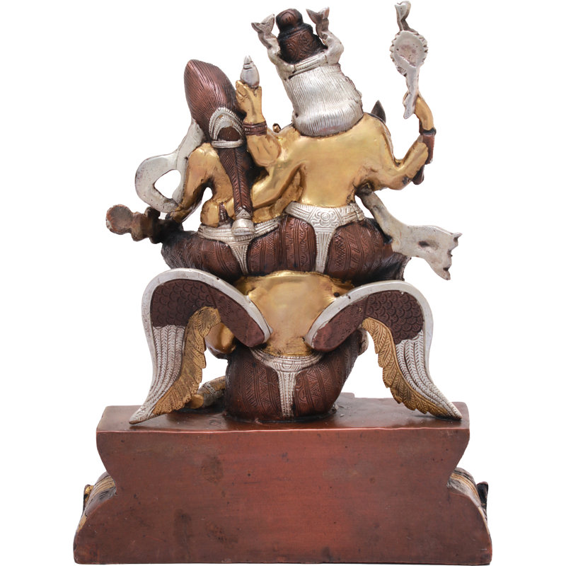 Garuda volant avec Bhageawan Vishnu et Devi Lakshmi, Brun / argent