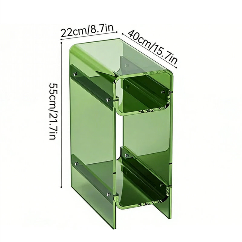  Acrylic End Table, Narrow Slide Sofa Side Table with 2-Tier Storage Shelf, Modern Small Space Nightstand for Living Room Bedroom Porch Accent Furniture