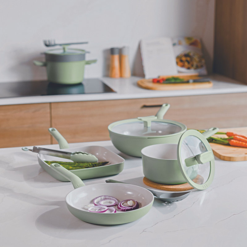 BergHOFF Balance 3Pc Nonstick Ceramic Frying Pan Set, Recycled Aluminum, Green