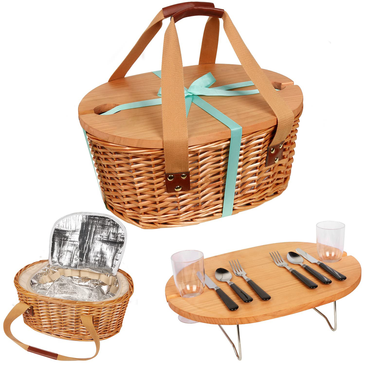 Bayou Breeze Decara Wood Picnic Basket , Service for 2 Wayfair Canada
