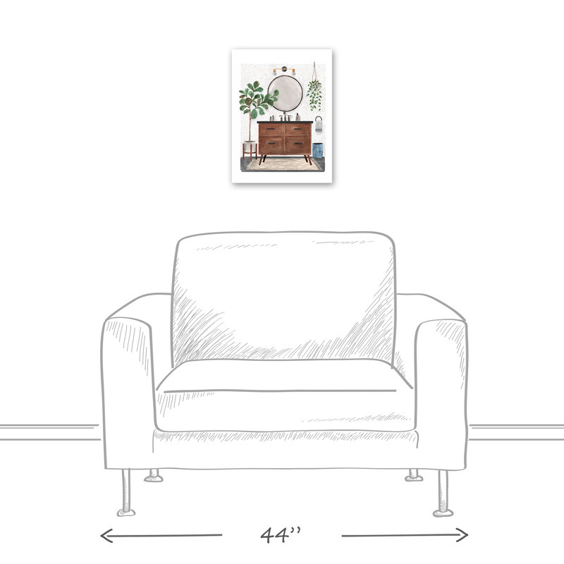 Salle de bain Mid-Century sur toile, H 16 po x l 12 po x P 1,25 po