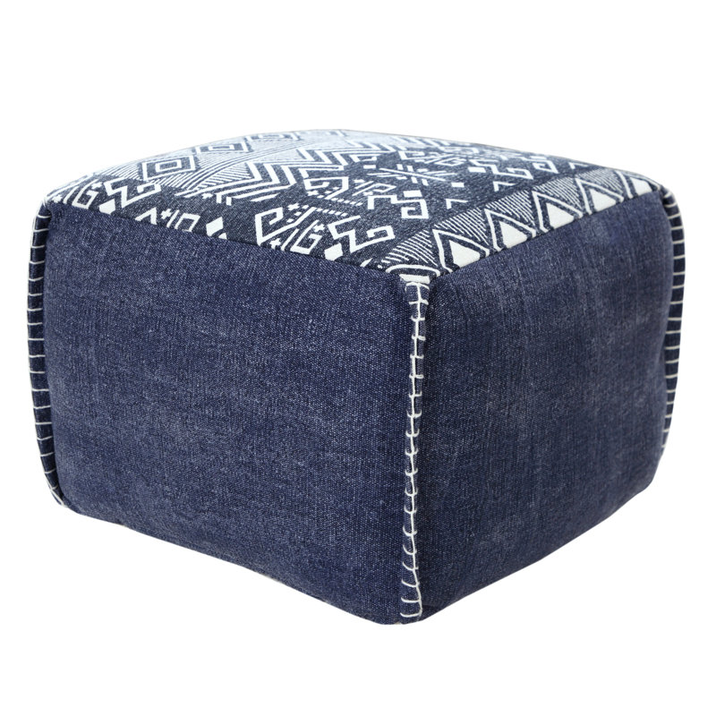Handcrafted Navy and White Cotton Geometric Pouf Ottoman