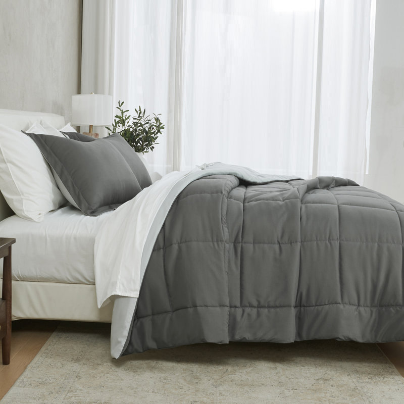King Size Dark Grey and Light Grey Reversible Microfiber Comforter Set