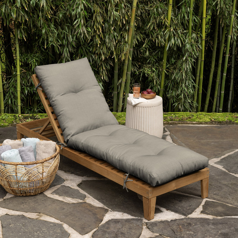 Tan Bamboo-Polyester Outdoor Chaise Lounge Cushion