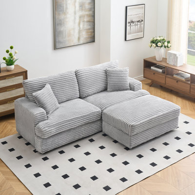 Velours côtelé gris 89,72 pouces à 3 places avec quatre coussins et un pied de rangement simple, doux pour la vie principale